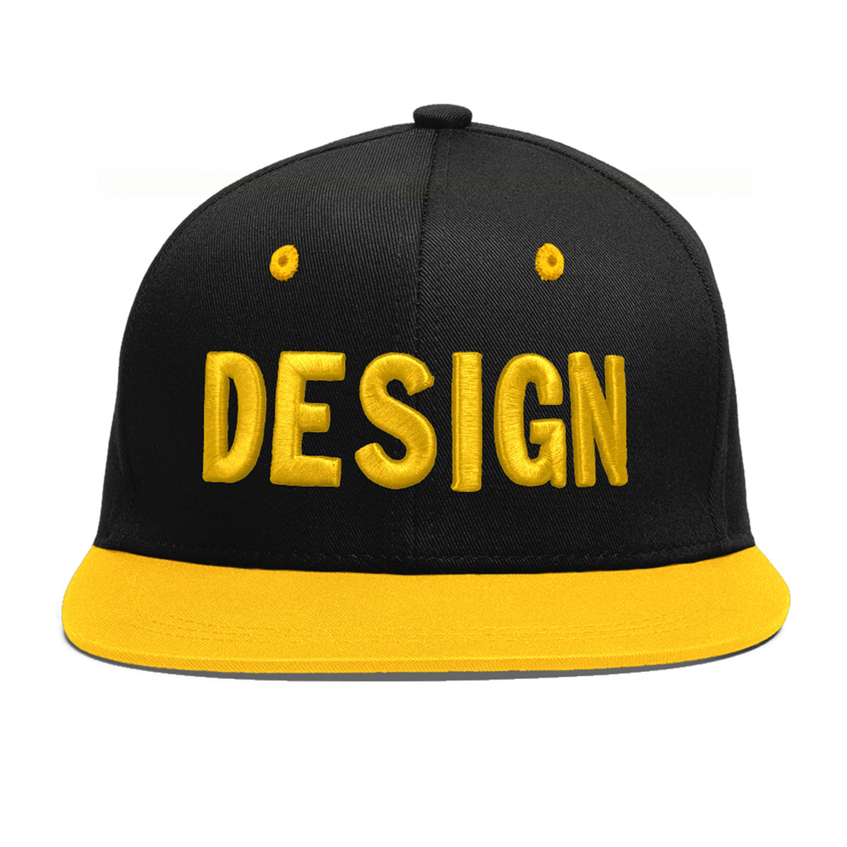 Custom Black Gold 3D Puff Embroidery Flat Embroidery Casual Sport Baseball Cap