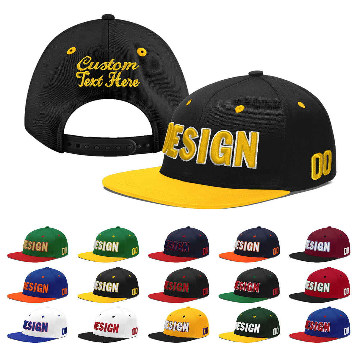 Custom Black Gold 3D Puff Embroidery Flat Embroidery Casual Sport Baseball Cap