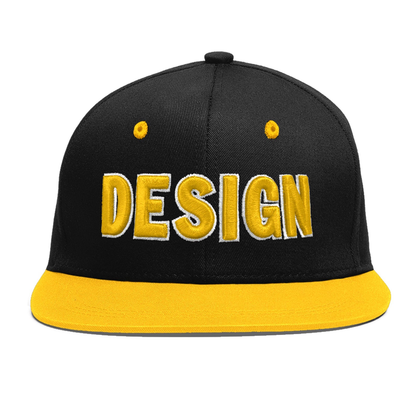 Custom Black Gold 3D Puff Embroidery Flat Embroidery Casual Sport Baseball Cap