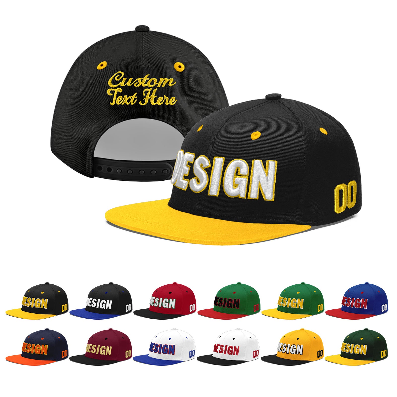 Custom Black Gold 3D Puff Embroidery Flat Embroidery Casual Sport Baseball Cap