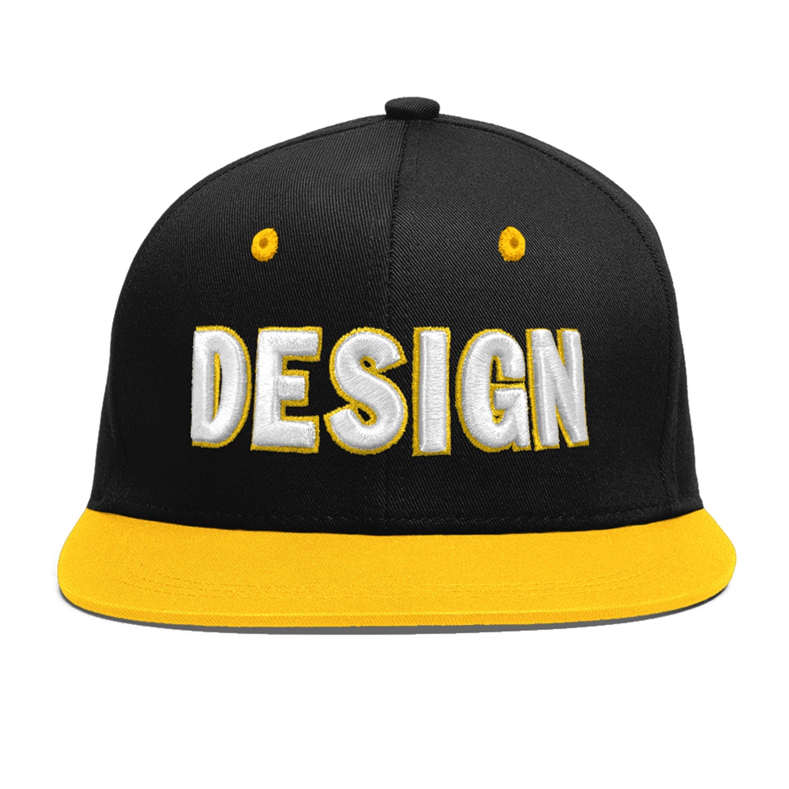 Custom Black Gold 3D Puff Embroidery Flat Embroidery Casual Sport Baseball Cap