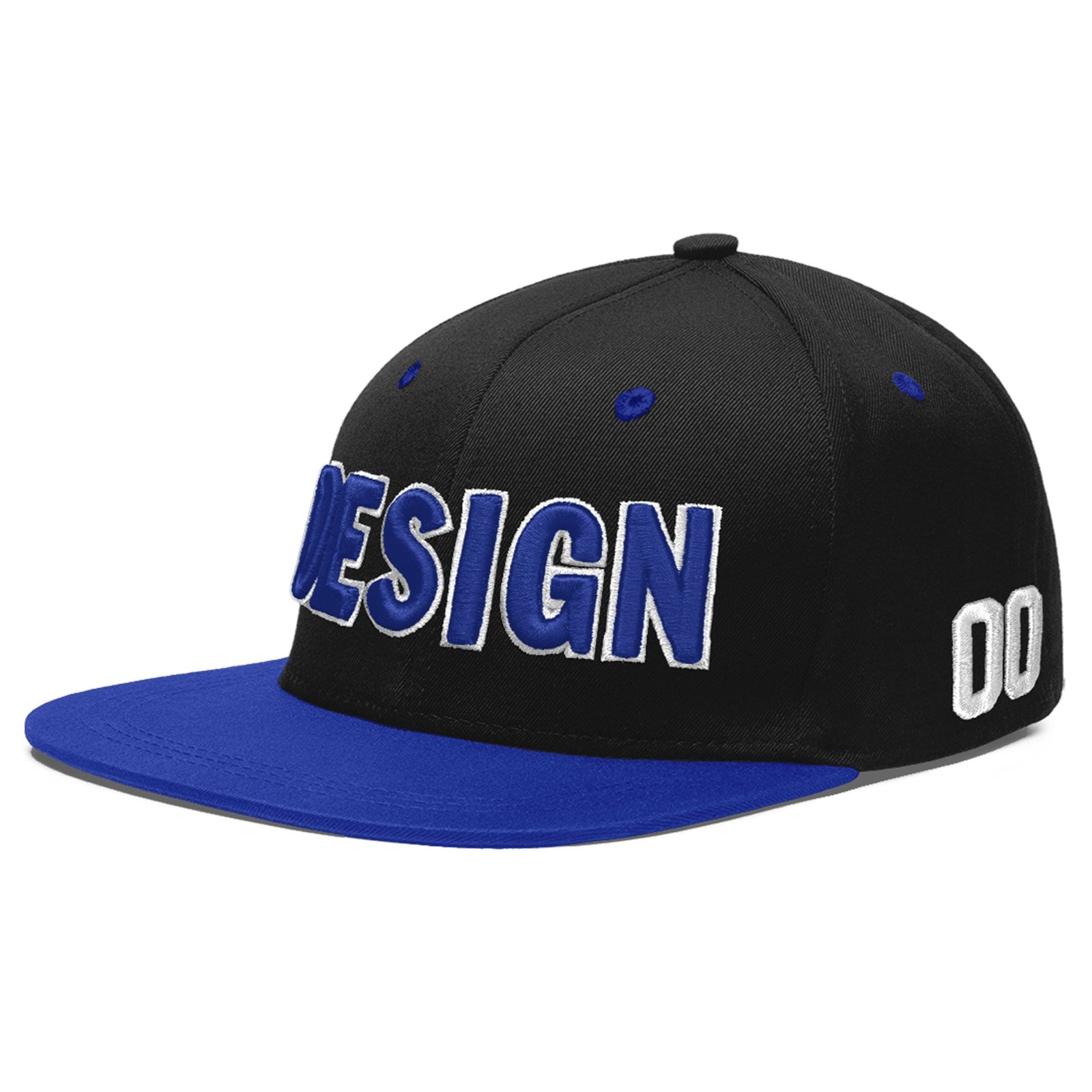 Custom Black Royal Blue 3D Puff Embroidery Flat Embroidery Casual Sport Baseball Cap
