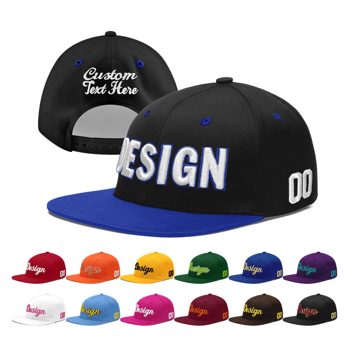 Custom Black Royal Blue 3D Puff Embroidery Flat Embroidery Casual Sport Baseball Cap