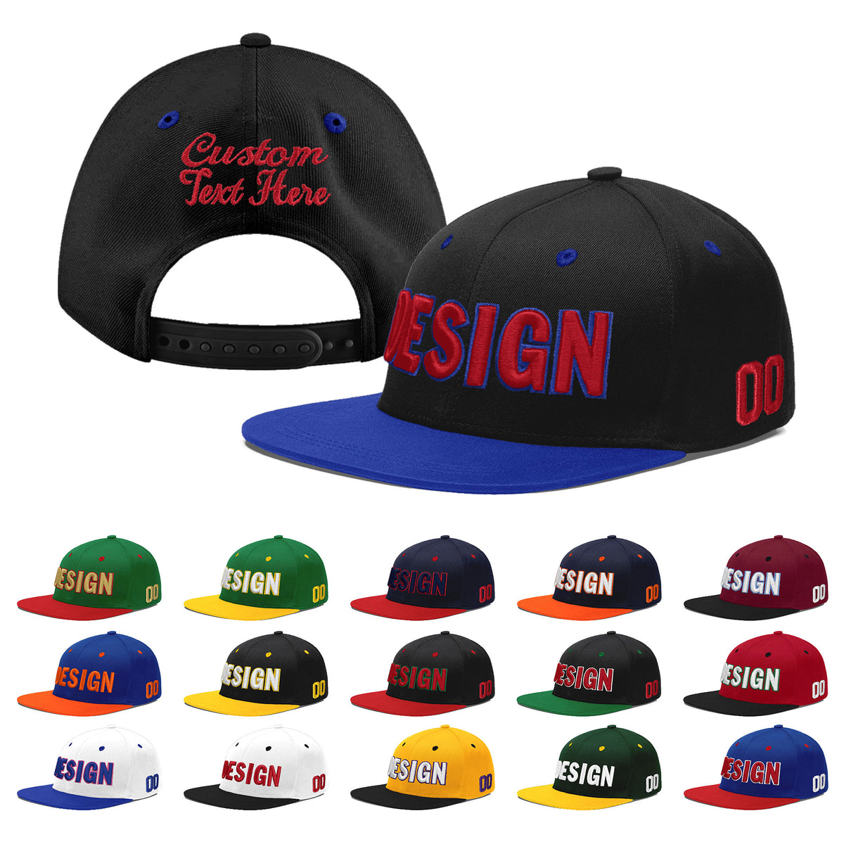 Custom Black Royal Blue 3D Puff Embroidery Flat Embroidery Casual Sport Baseball Cap