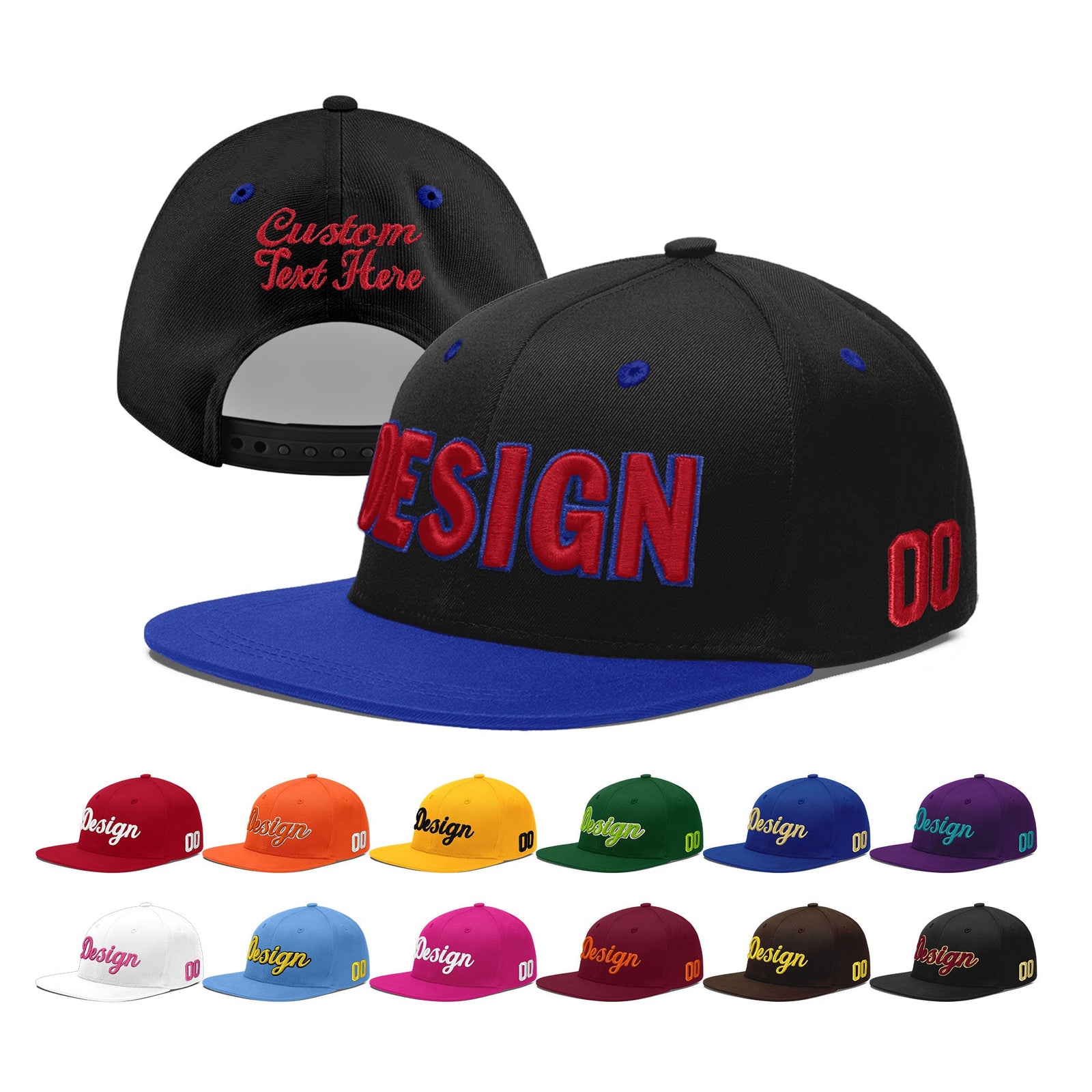 Custom Black Royal Blue 3D Puff Embroidery Flat Embroidery Casual Sport Baseball Cap