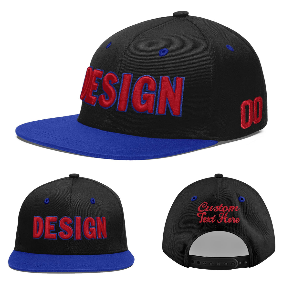 Custom Black Royal Blue 3D Puff Embroidery Flat Embroidery Casual Sport Baseball Cap