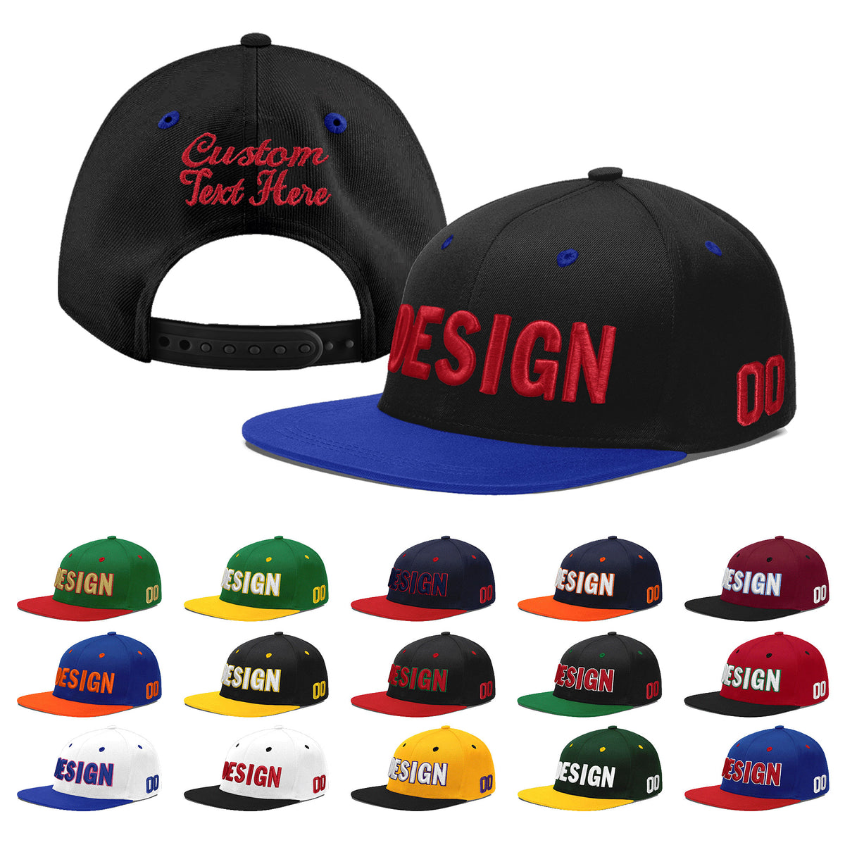 Custom Black Royal Blue 3D Puff Embroidery Flat Embroidery Casual Sport Baseball Cap