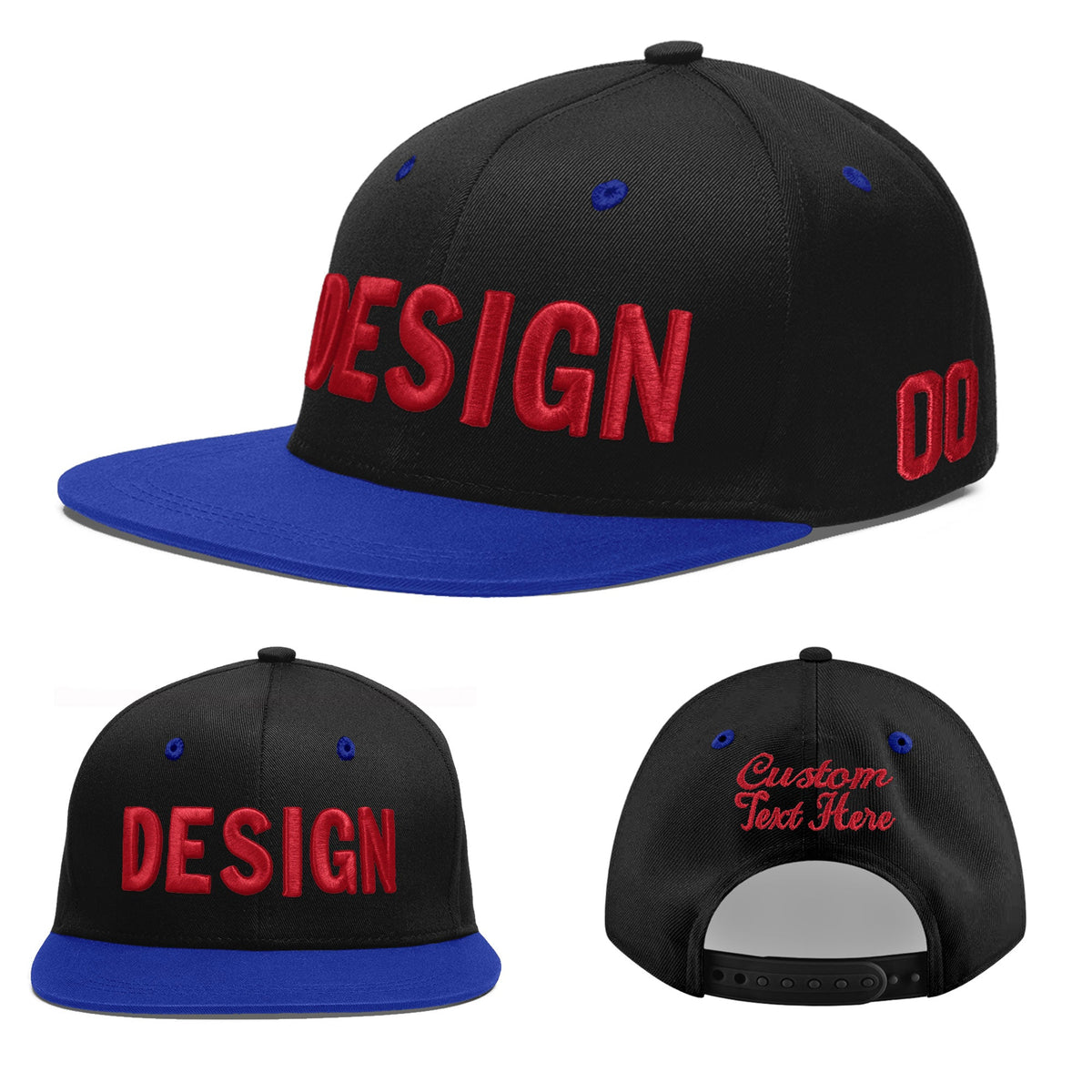 Custom Black Royal Blue 3D Puff Embroidery Flat Embroidery Casual Sport Baseball Cap