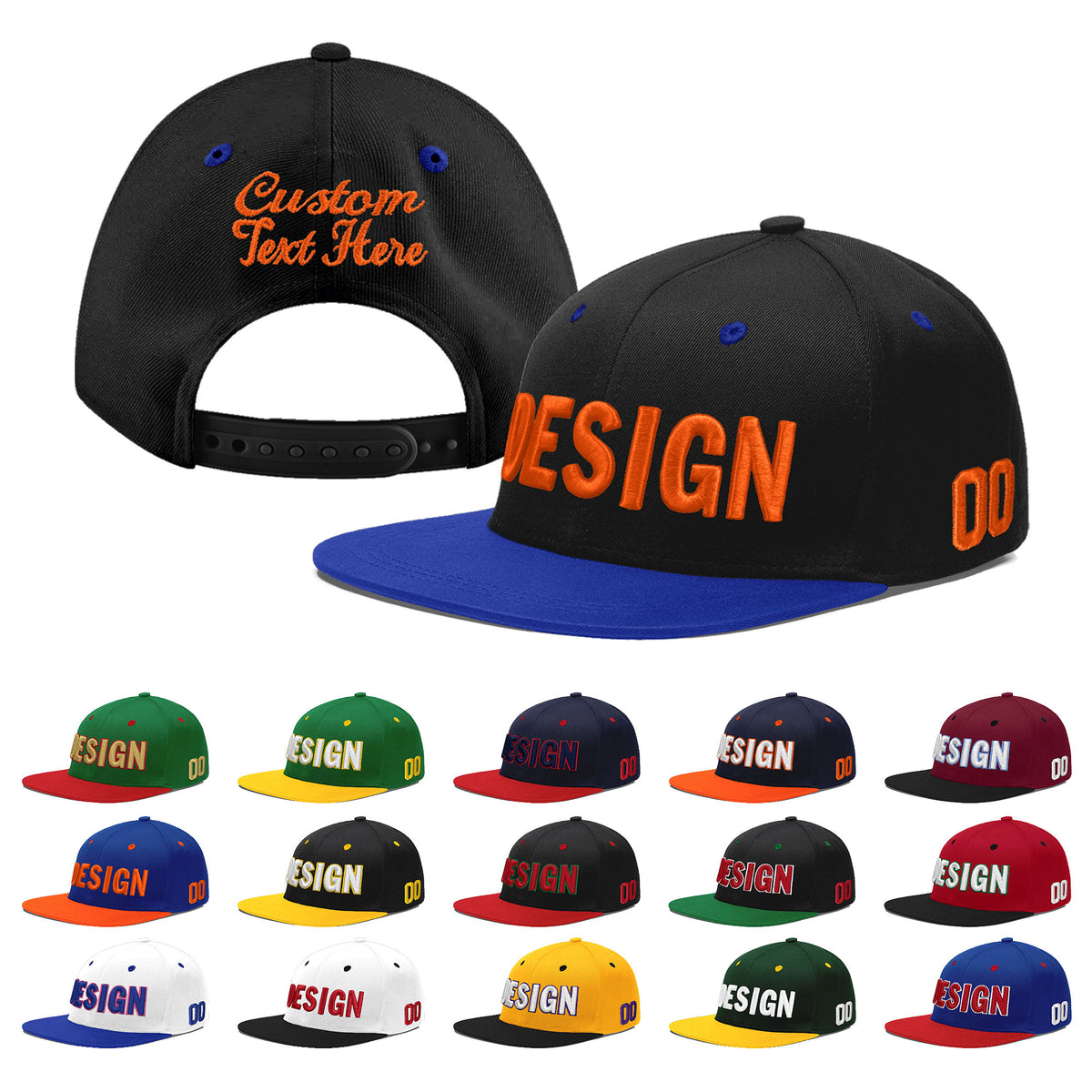 Custom Black Royal Blue 3D Puff Embroidery Flat Embroidery Casual Sport Baseball Cap