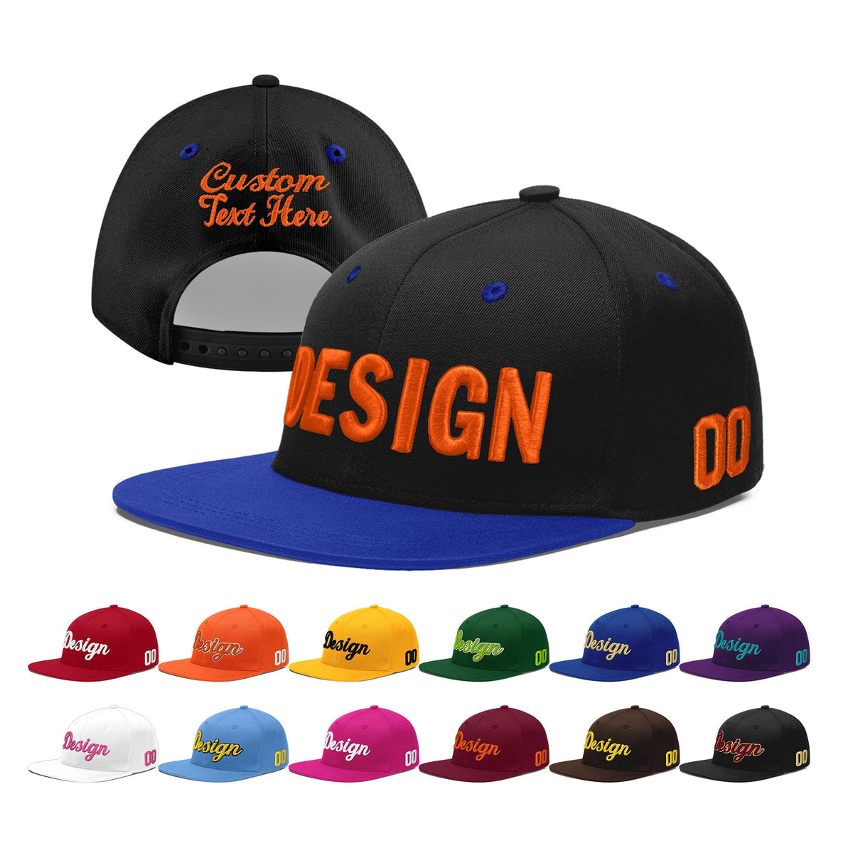 Custom Black Royal Blue 3D Puff Embroidery Flat Embroidery Casual Sport Baseball Cap