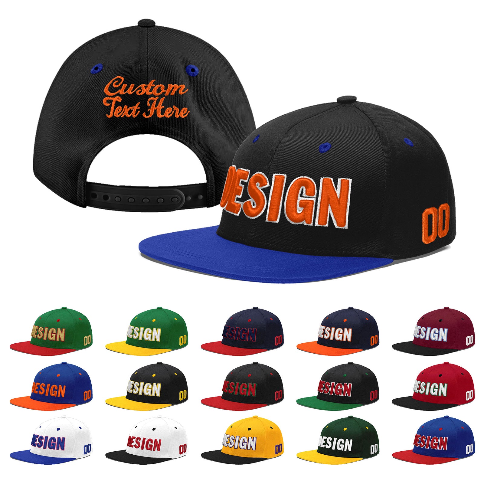 Custom Black Royal Blue 3D Puff Embroidery Flat Embroidery Casual Sport Baseball Cap