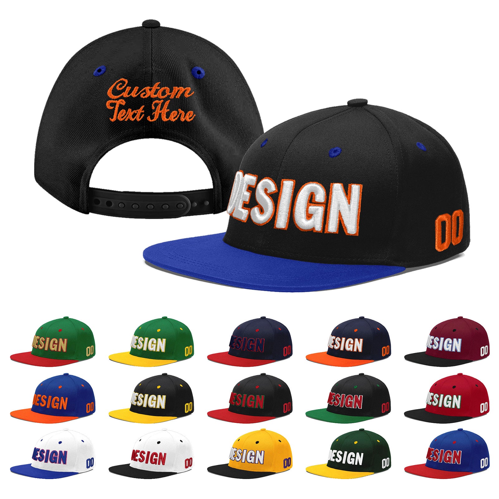 Custom Black Royal Blue 3D Puff Embroidery Flat Embroidery Casual Sport Baseball Cap