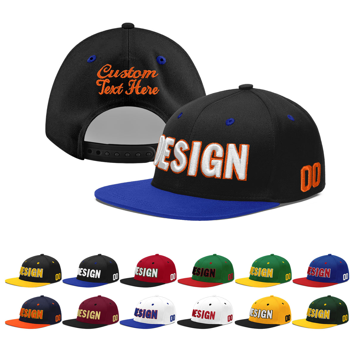 Custom Black Royal Blue 3D Puff Embroidery Flat Embroidery Casual Sport Baseball Cap