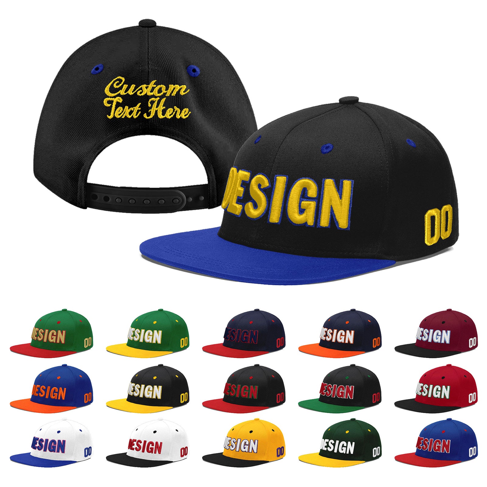 Custom Black Royal Blue 3D Puff Embroidery Flat Embroidery Casual Sport Baseball Cap