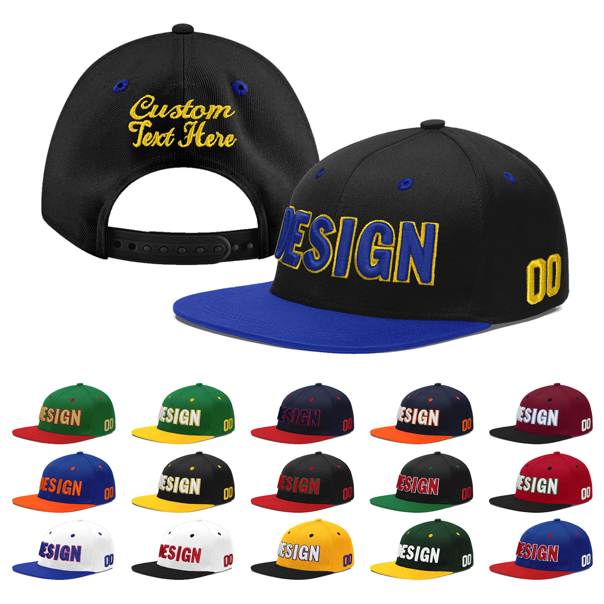 Custom Black Royal Blue 3D Puff Embroidery Flat Embroidery Casual Sport Baseball Cap