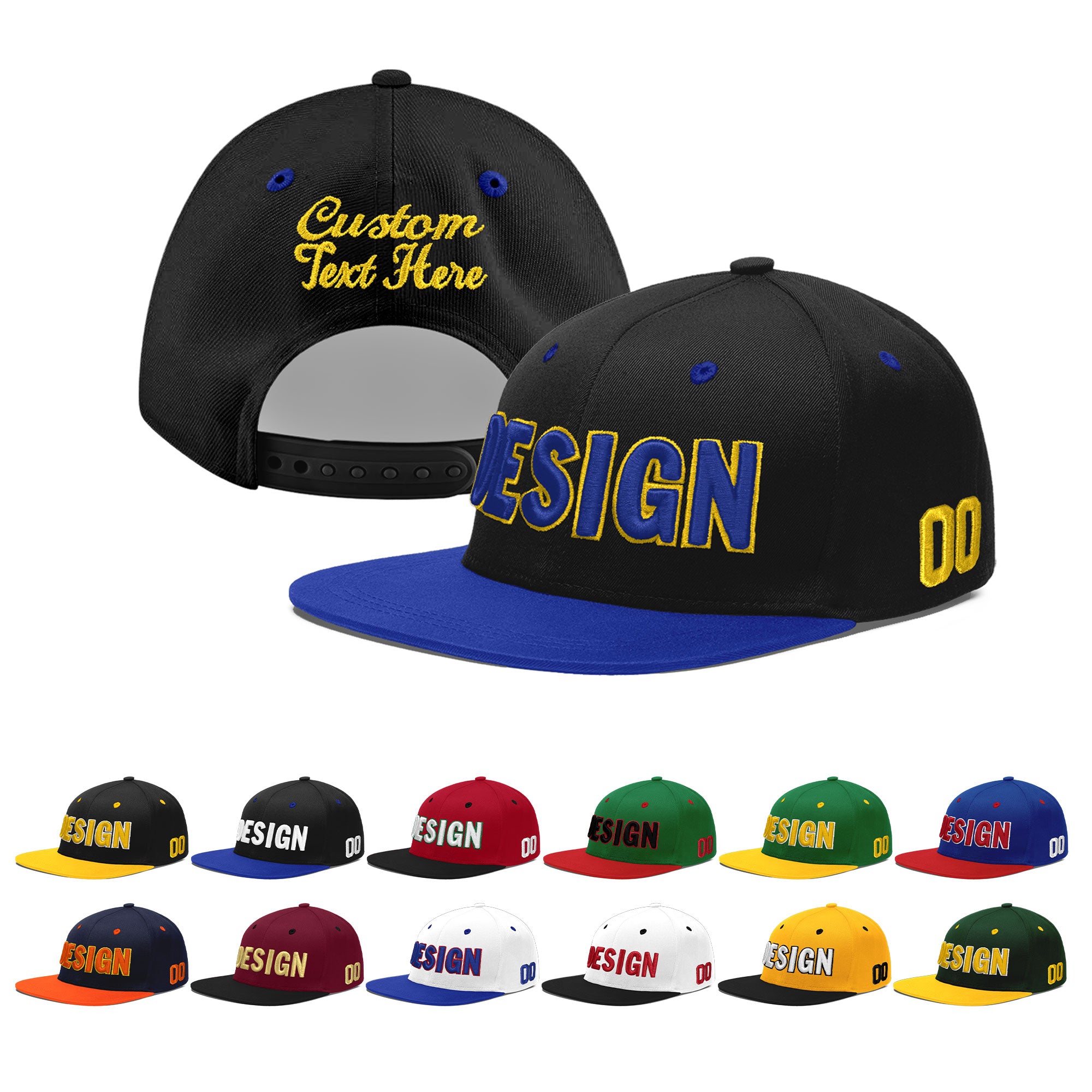 Custom Black Royal Blue 3D Puff Embroidery Flat Embroidery Casual Sport Baseball Cap