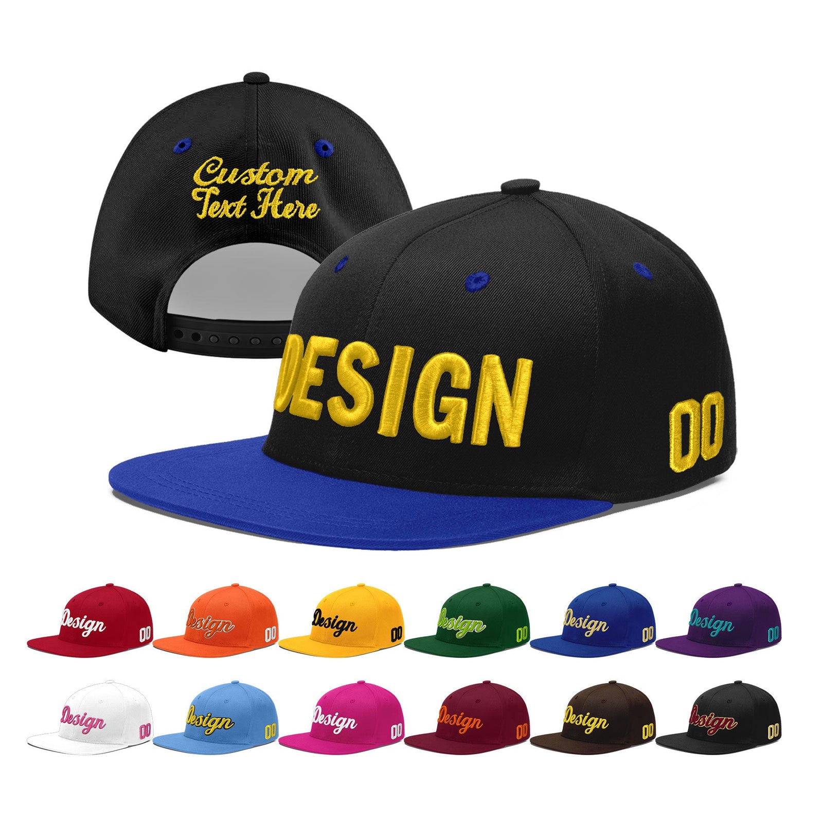 Custom Black Royal Blue 3D Puff Embroidery Flat Embroidery Casual Sport Baseball Cap