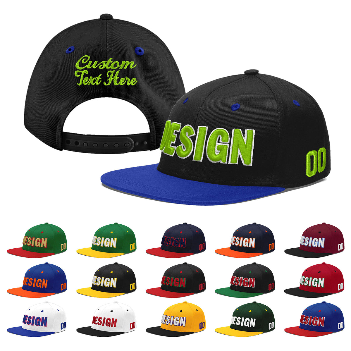 Custom Black Royal Blue 3D Puff Embroidery Flat Embroidery Casual Sport Baseball Cap