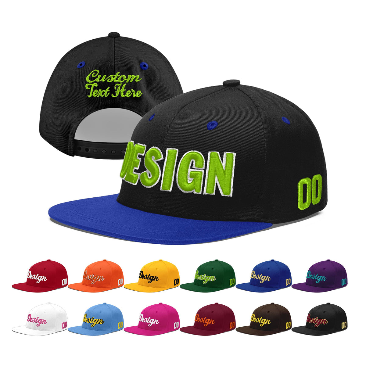 Custom Black Royal Blue 3D Puff Embroidery Flat Embroidery Casual Sport Baseball Cap