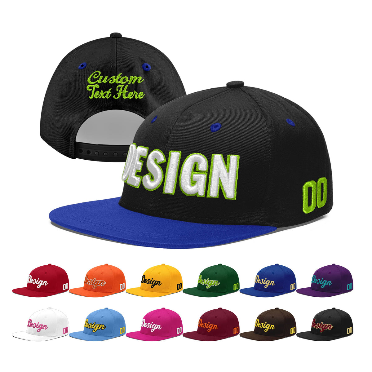 Custom Black Royal Blue 3D Puff Embroidery Flat Embroidery Casual Sport Baseball Cap