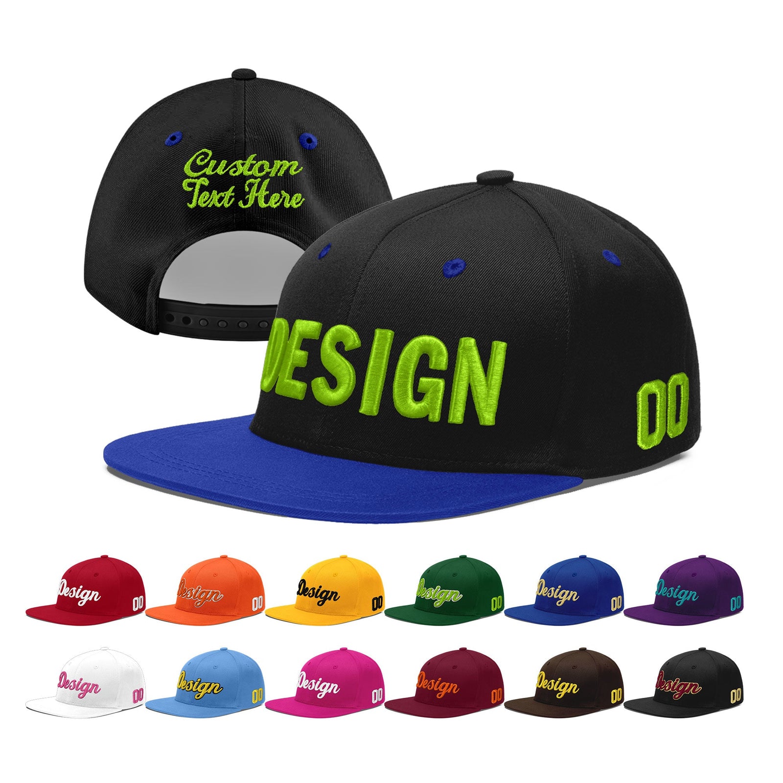 Custom Black Royal Blue 3D Puff Embroidery Flat Embroidery Casual Sport Baseball Cap