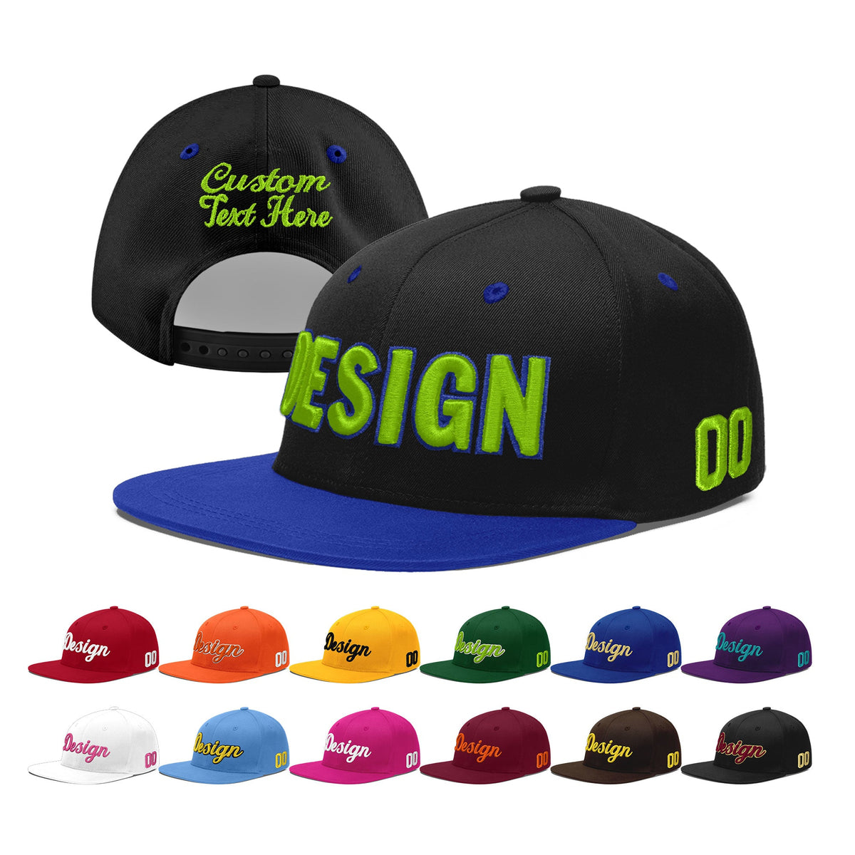 Custom Black Royal Blue 3D Puff Embroidery Flat Embroidery Casual Sport Baseball Cap