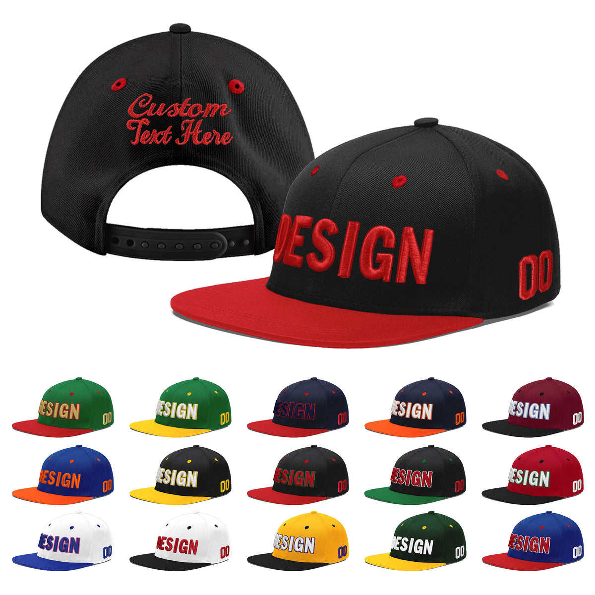 Custom Black Red 3D Puff Embroidery Flat Embroidery Casual Sport Baseball Cap