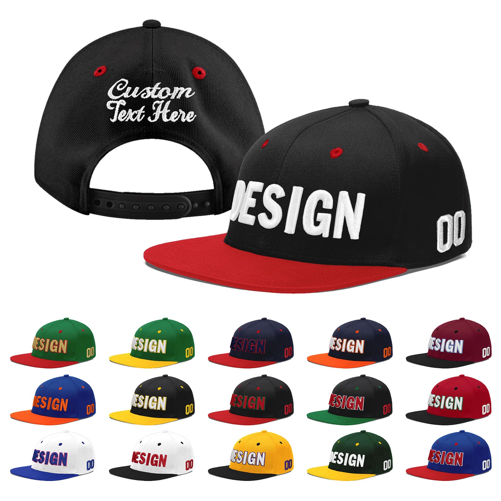Custom Black Red 3D Puff Embroidery Flat Embroidery Casual Sport Baseball Cap