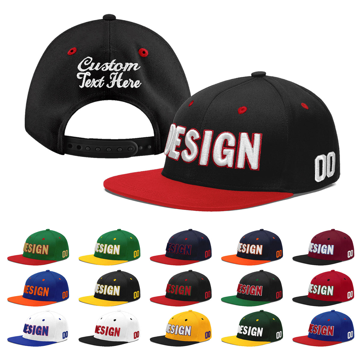 Custom Black Red 3D Puff Embroidery Flat Embroidery Casual Sport Baseball Cap