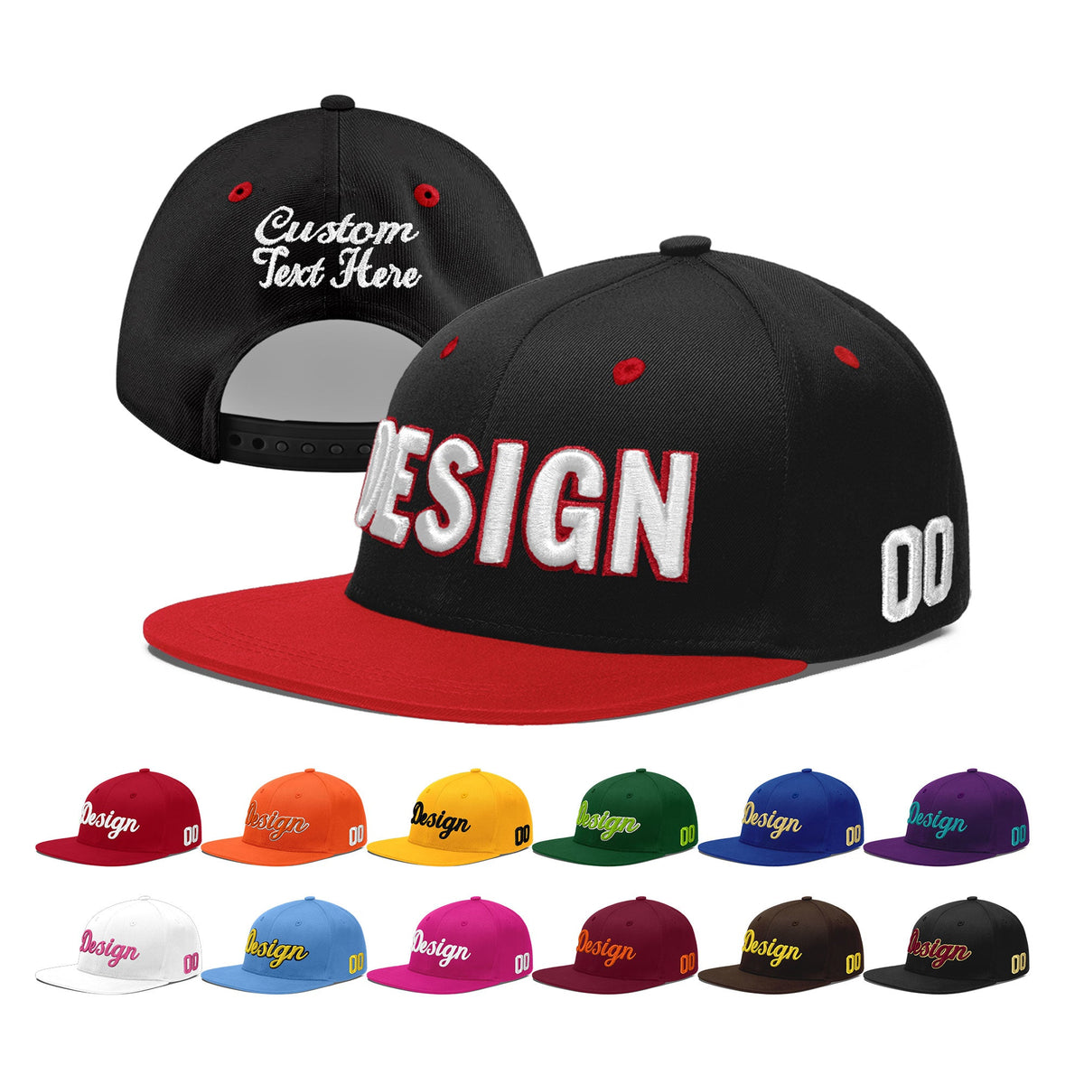 Custom Black Red 3D Puff Embroidery Flat Embroidery Casual Sport Baseball Cap
