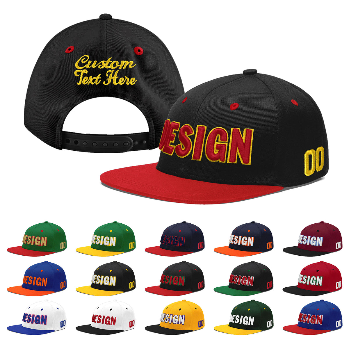 Custom Black Red 3D Puff Embroidery Flat Embroidery Casual Sport Baseball Cap