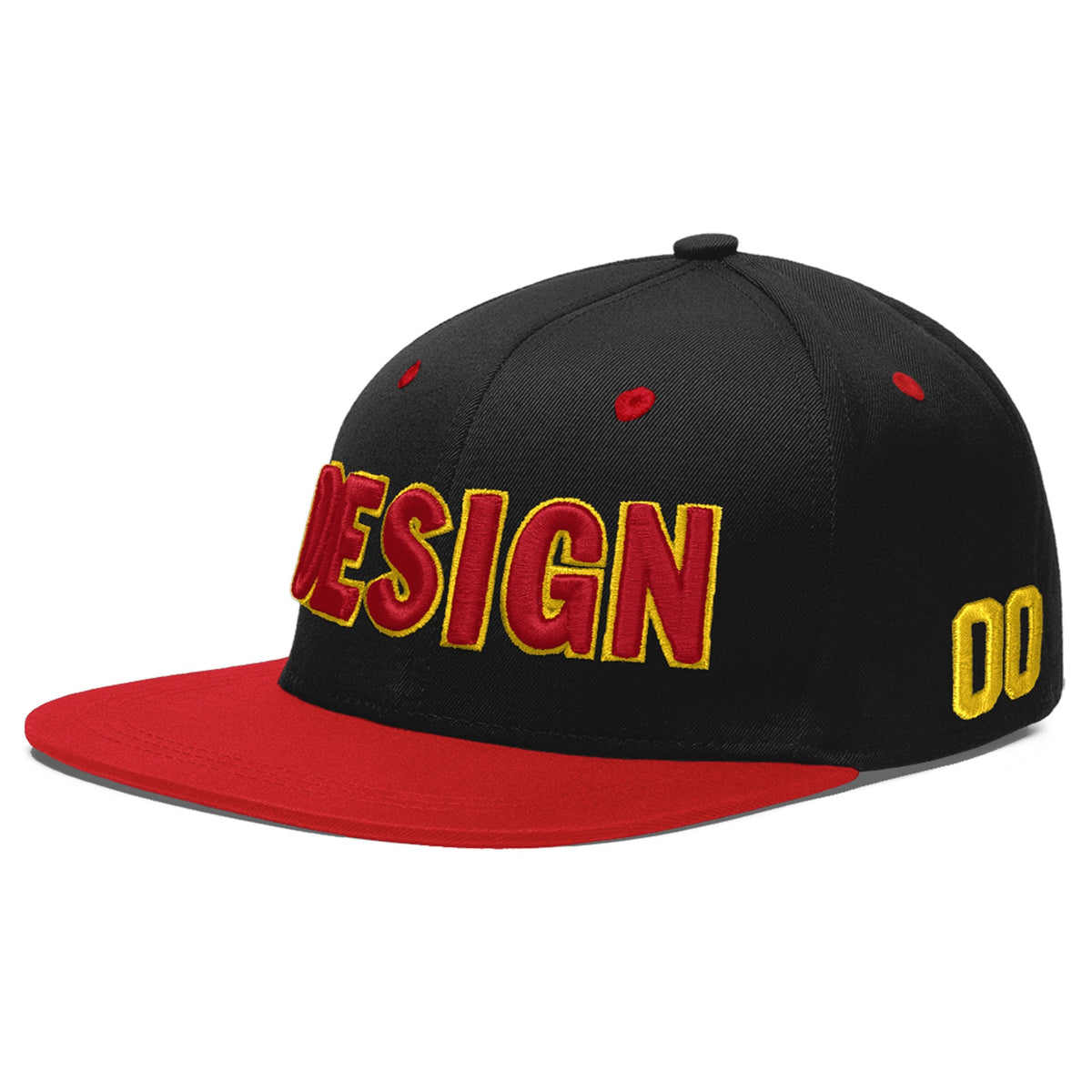 Custom Black Red 3D Puff Embroidery Flat Embroidery Casual Sport Baseball Cap