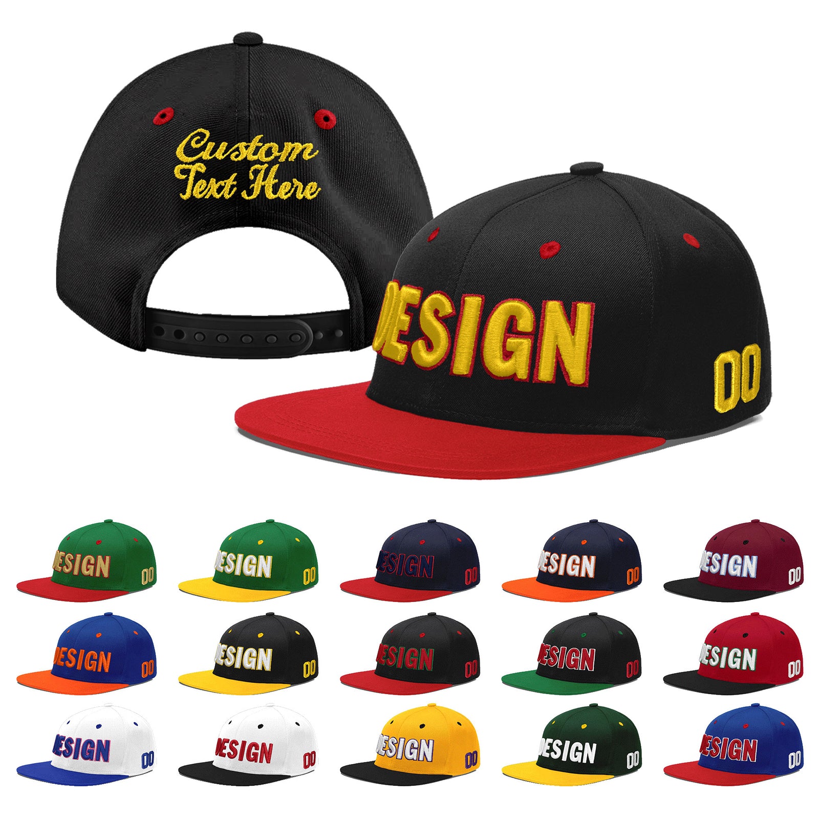 Custom Black Red 3D Puff Embroidery Flat Embroidery Casual Sport Baseball Cap
