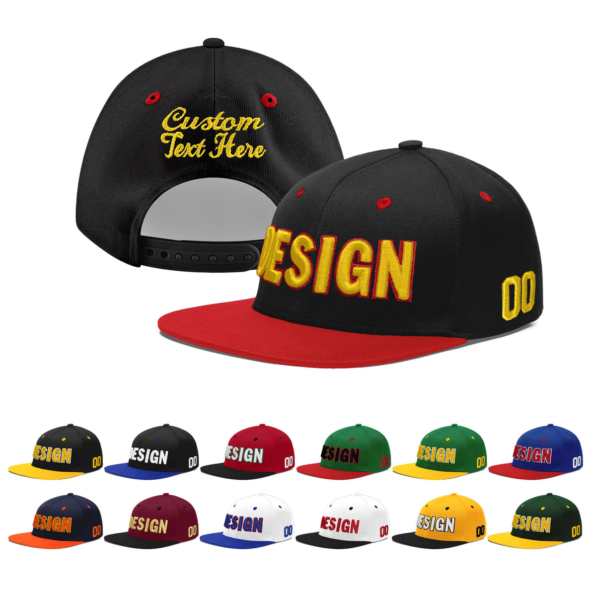 Custom Black Red 3D Puff Embroidery Flat Embroidery Casual Sport Baseball Cap
