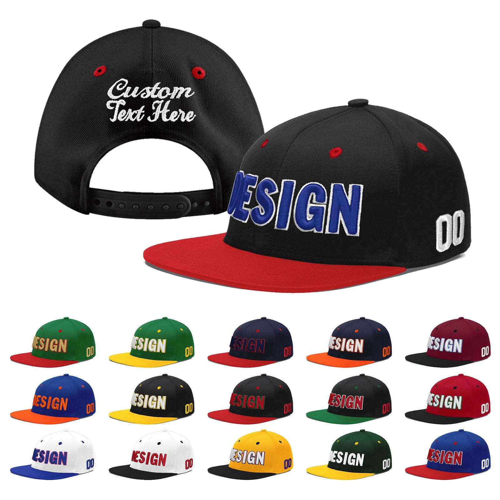 Custom Black Red 3D Puff Embroidery Flat Embroidery Casual Sport Baseball Cap