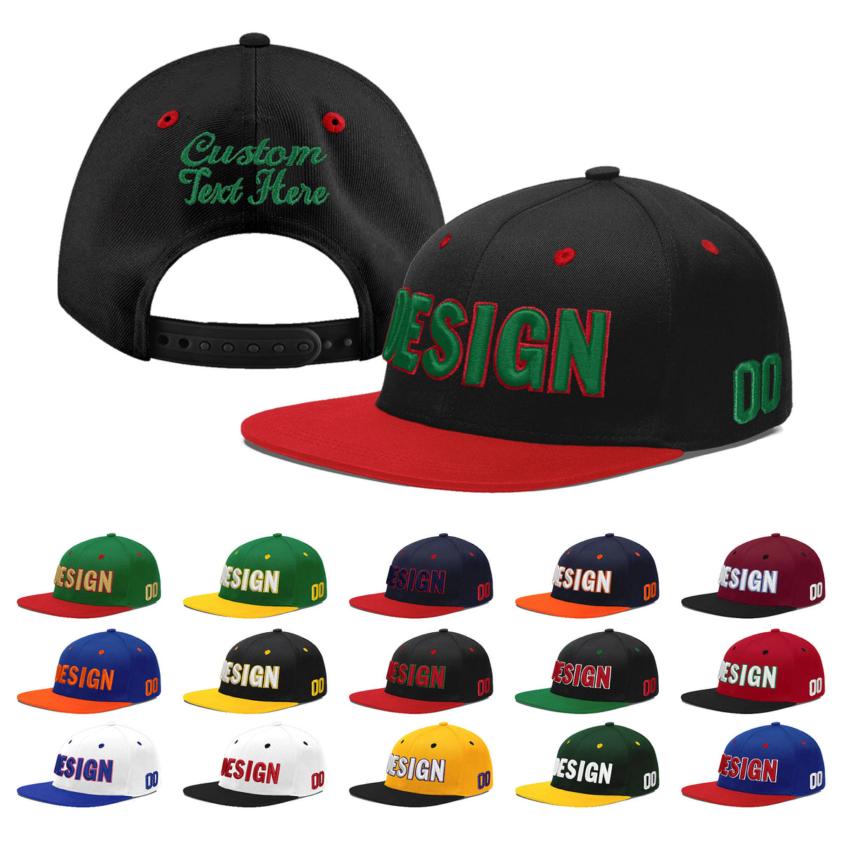 Custom Black Red 3D Puff Embroidery Flat Embroidery Casual Sport Baseball Cap