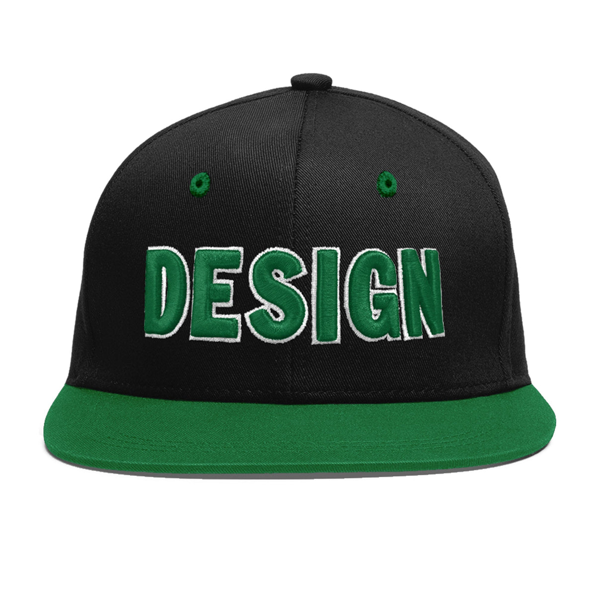 Custom Black Kelly Green 3D Puff Embroidery Flat Embroidery Casual Sport Baseball Cap
