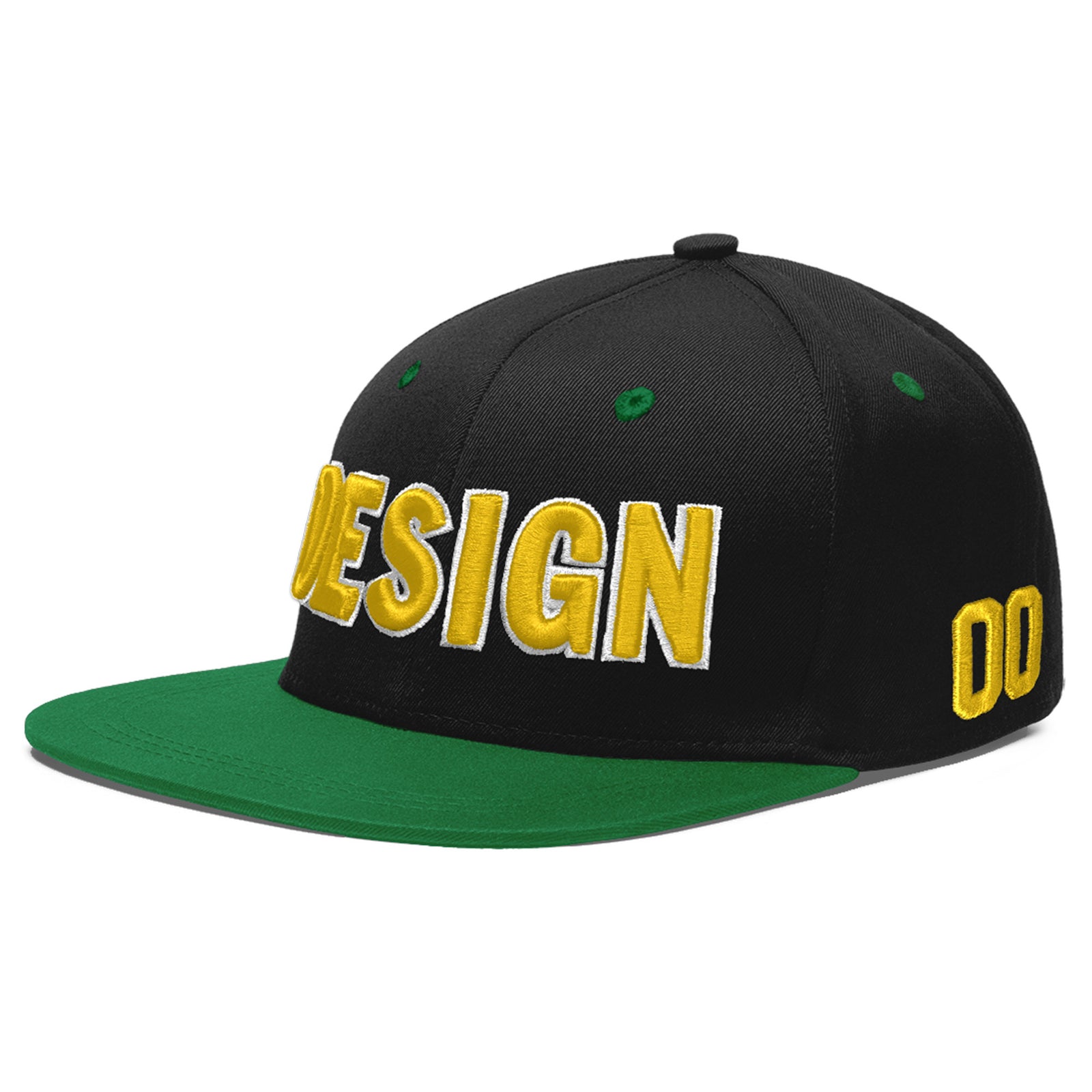 Custom Black Kelly Green 3D Puff Embroidery Flat Embroidery Casual Sport Baseball Cap