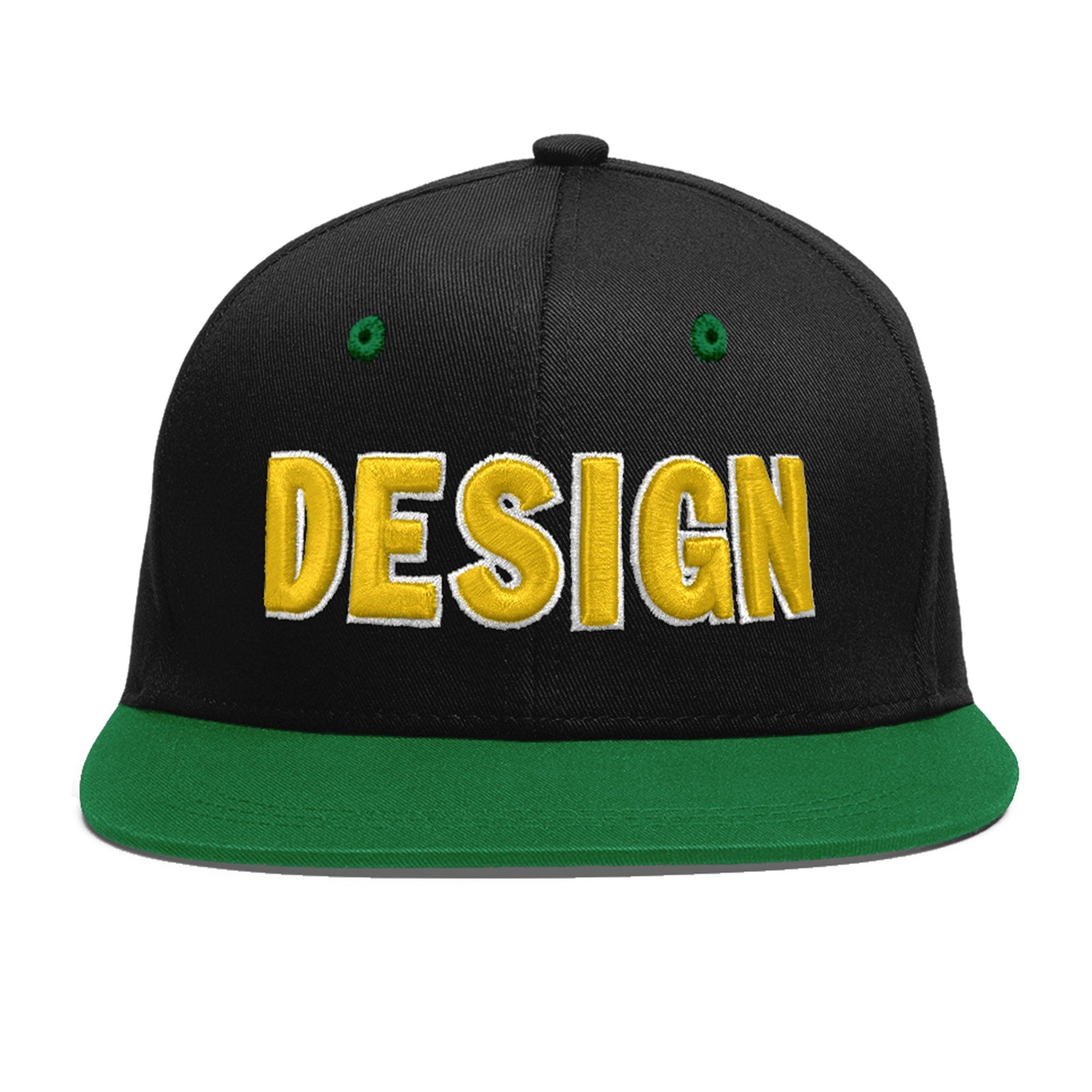 Custom Black Kelly Green 3D Puff Embroidery Flat Embroidery Casual Sport Baseball Cap