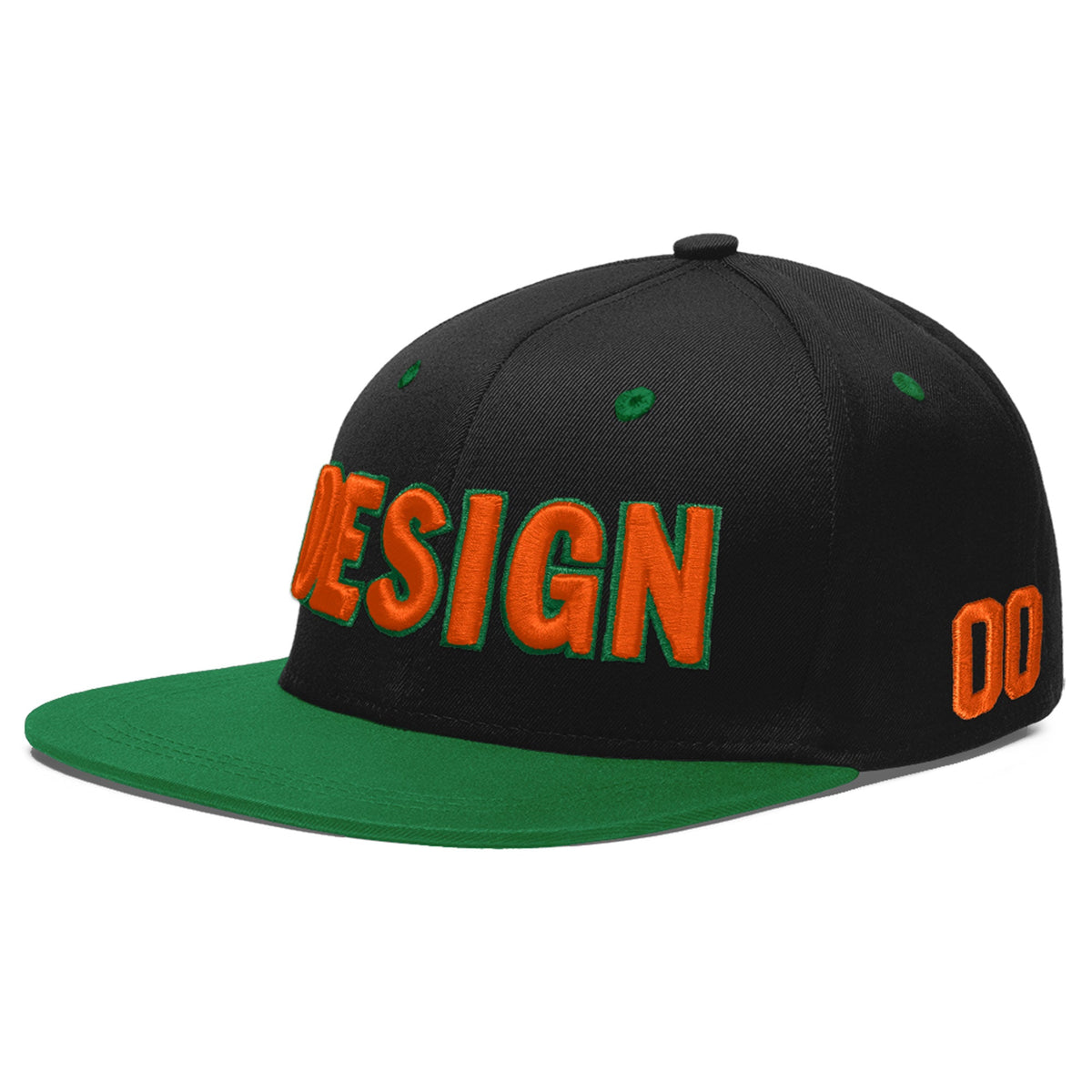 Custom Black Kelly Green 3D Puff Embroidery Flat Embroidery Casual Sport Baseball Cap