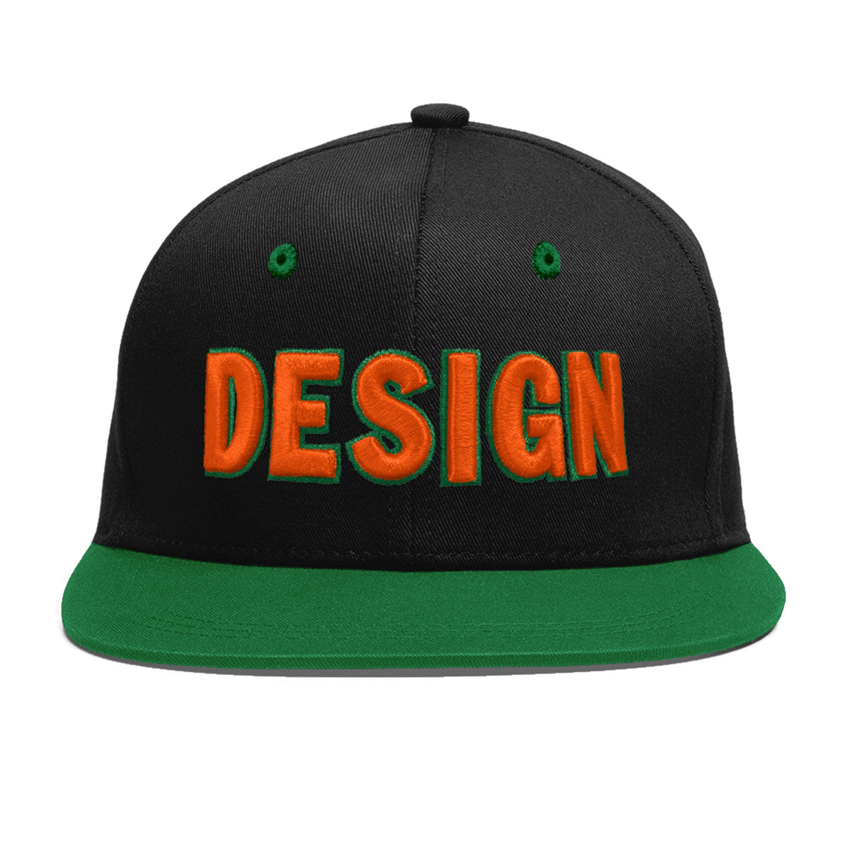 Custom Black Kelly Green 3D Puff Embroidery Flat Embroidery Casual Sport Baseball Cap