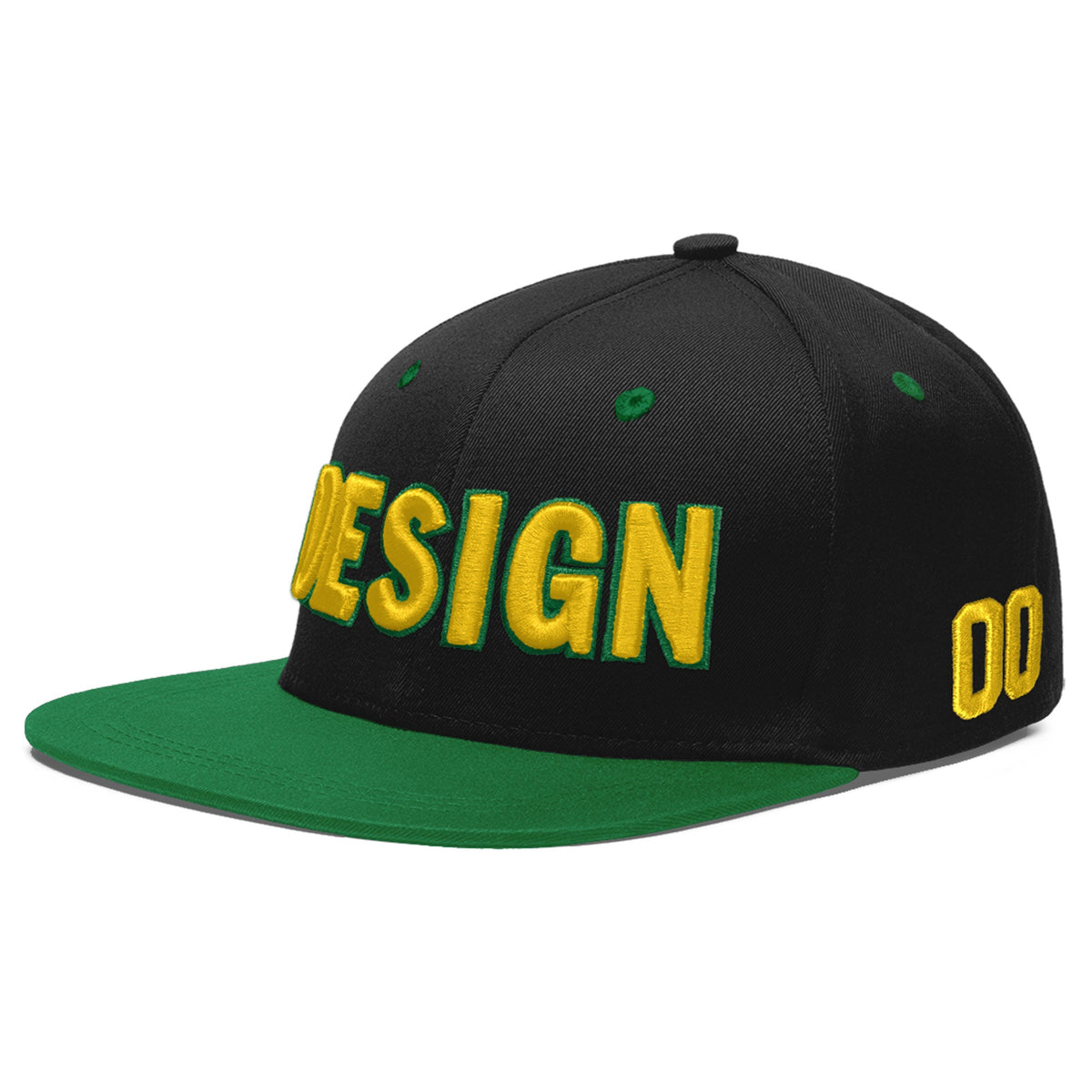 Custom Black Kelly Green 3D Puff Embroidery Flat Embroidery Casual Sport Baseball Cap