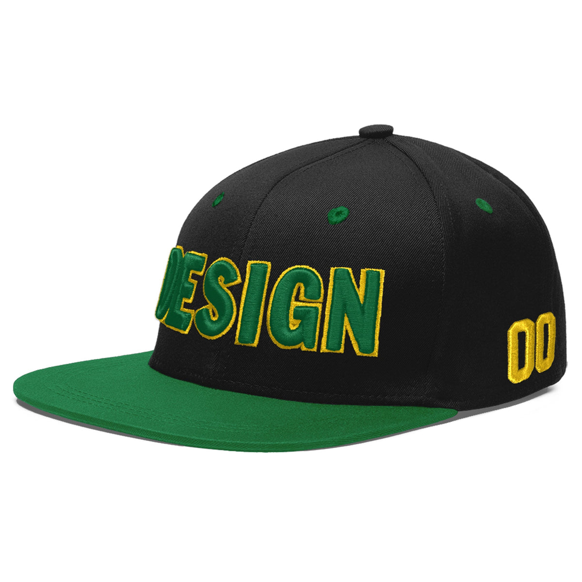 Custom Black Kelly Green 3D Puff Embroidery Flat Embroidery Casual Sport Baseball Cap