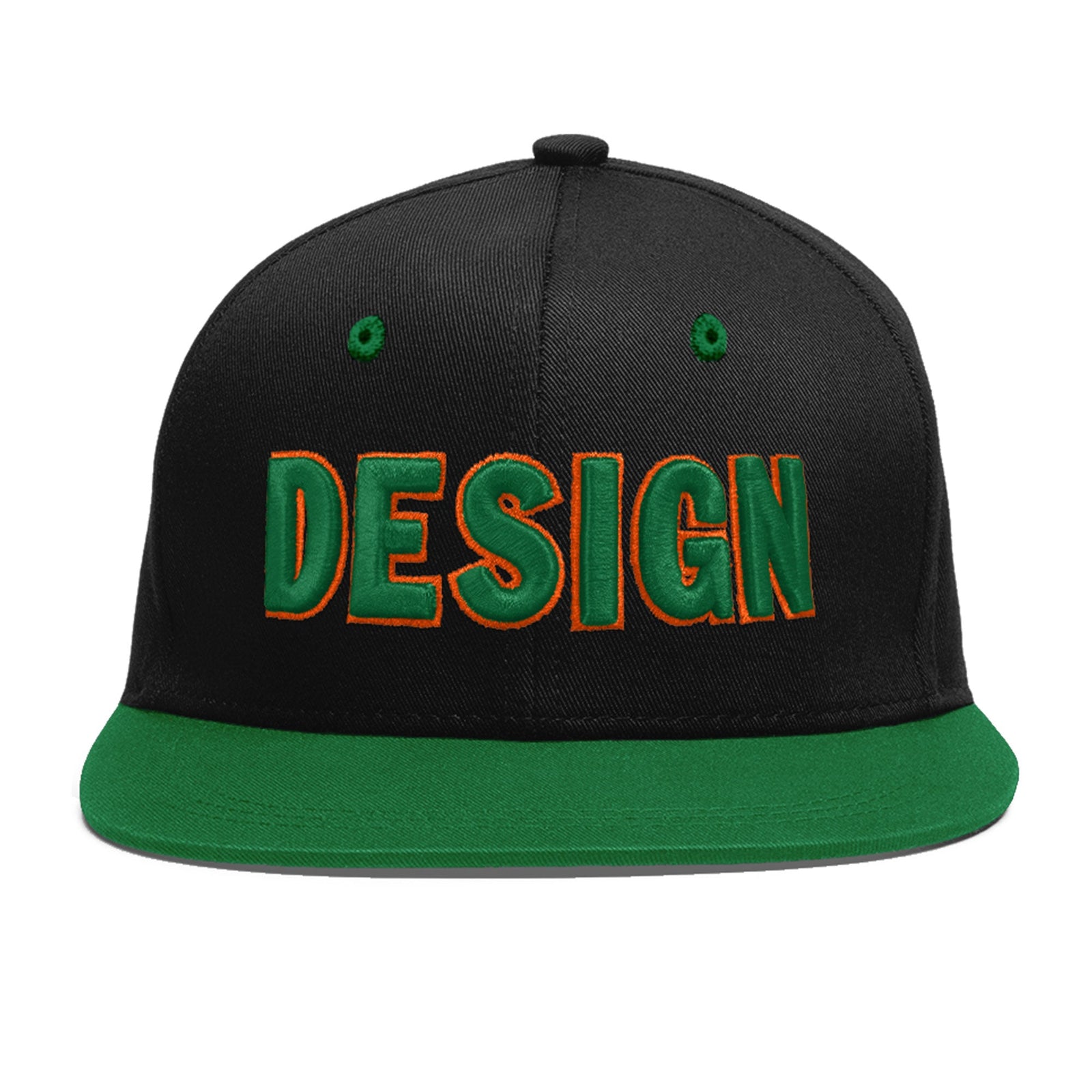 Custom Black Kelly Green 3D Puff Embroidery Flat Embroidery Casual Sport Baseball Cap