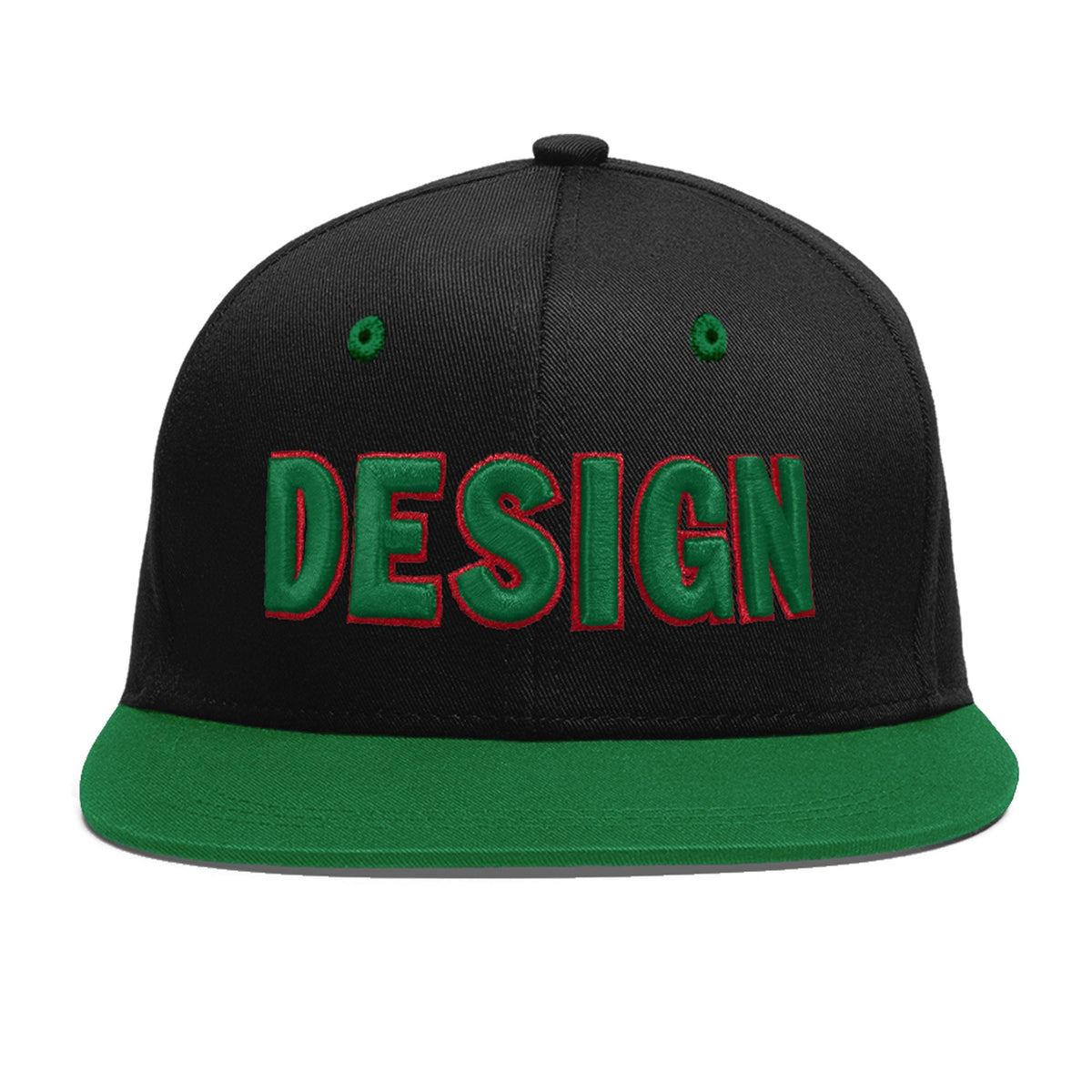 Custom Black Kelly Green 3D Puff Embroidery Flat Embroidery Casual Sport Baseball Cap