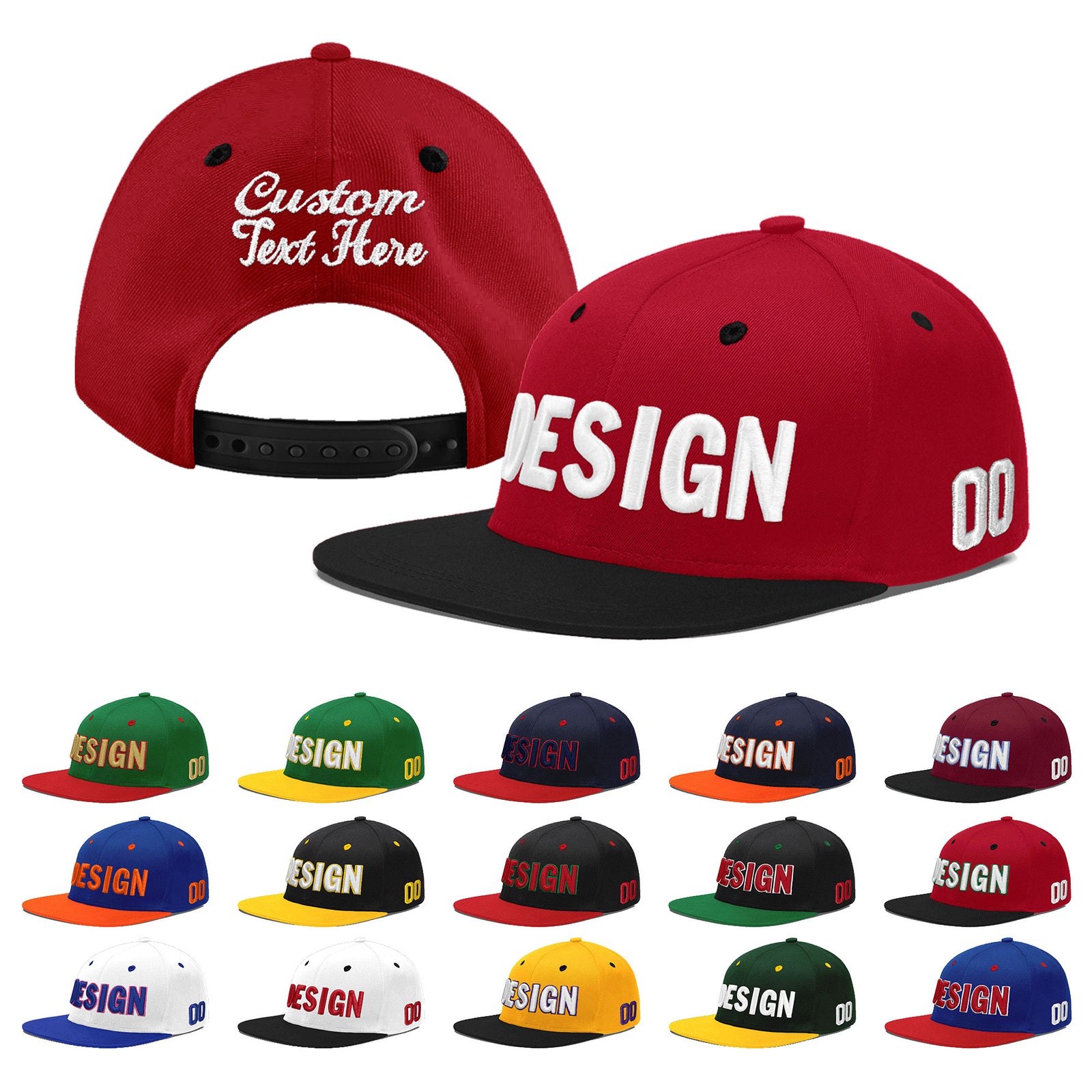 Custom Red Black 3D Puff Embroidery Flat Embroidery Casual Sport Baseball Cap