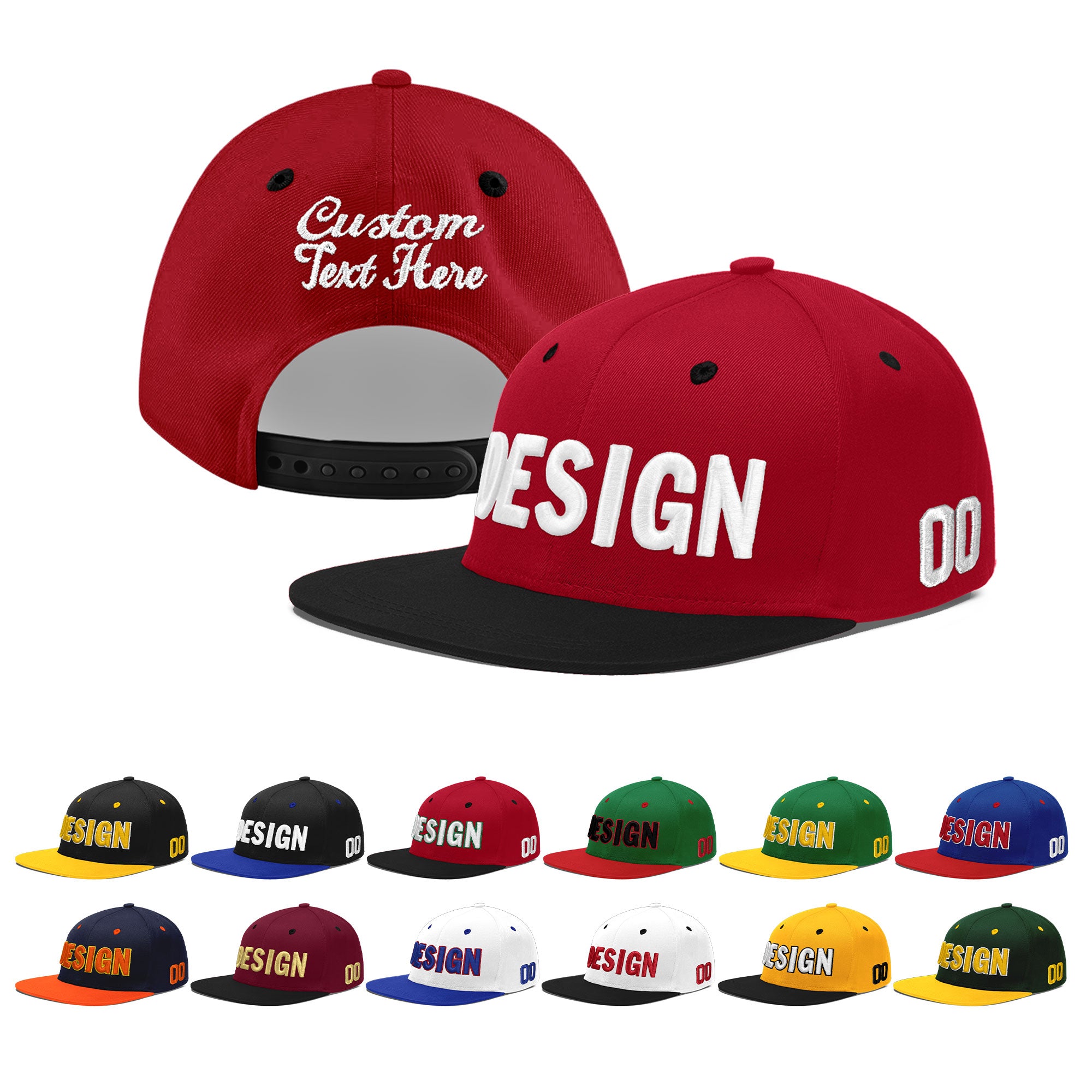 Custom Red Black 3D Puff Embroidery Flat Embroidery Casual Sport Baseball Cap