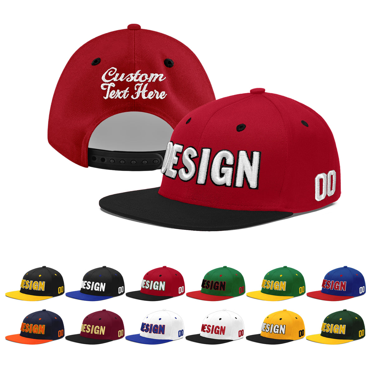 Custom Red Black 3D Puff Embroidery Flat Embroidery Casual Sport Baseball Cap