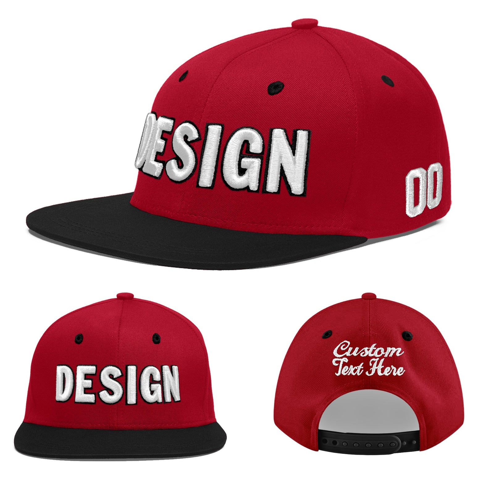 Custom Red Black 3D Puff Embroidery Flat Embroidery Casual Sport Baseball Cap