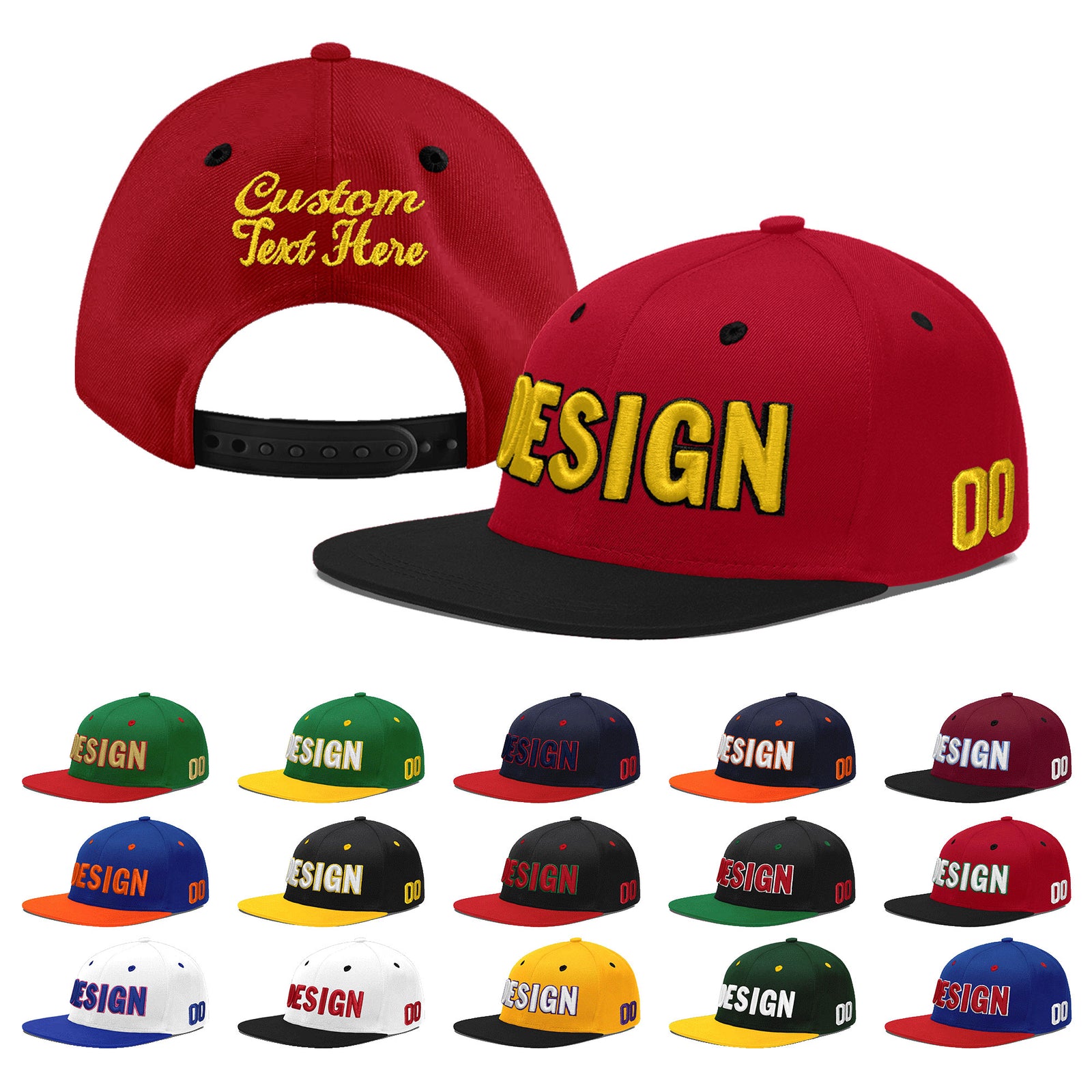 Custom Red Black 3D Puff Embroidery Flat Embroidery Casual Sport Baseball Cap